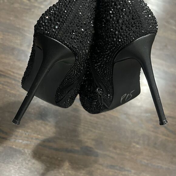 Steve Madden Valora Boots Women’s 8.5 Black Rhinestone Studded Ankle Bootie Goth - Picture 6 of 8